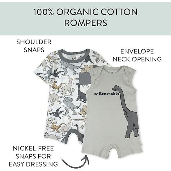 New 2-Pack HonestBaby Boys 12 Months Short Sleeve Tank Organic Cotton Rompers - Picture 3 of 7